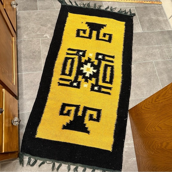 Bundle of wool rugs vintage mustard yellow black boho western runner woven - Picture 8 of 10